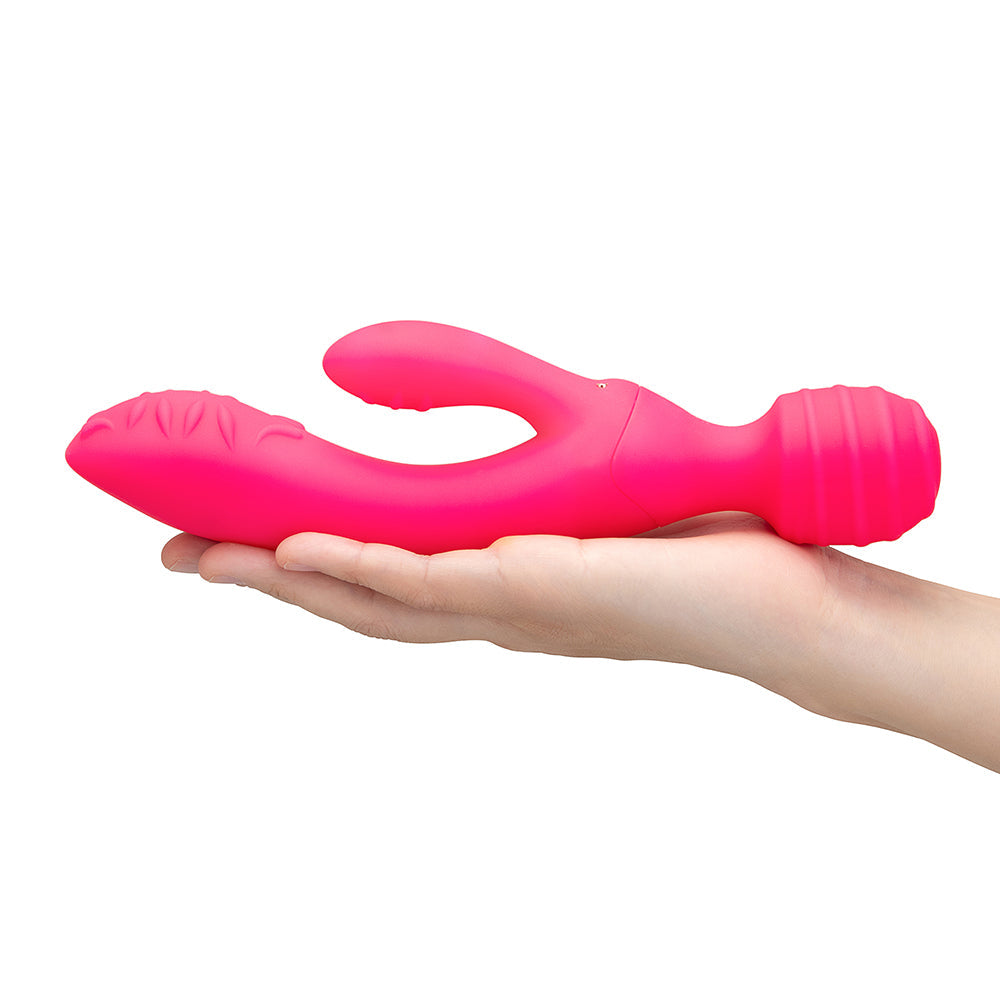 Together Toy Tri Delight Dual-Ended Triple Stim Wand & Rabbit Vibrator - Hot Pink