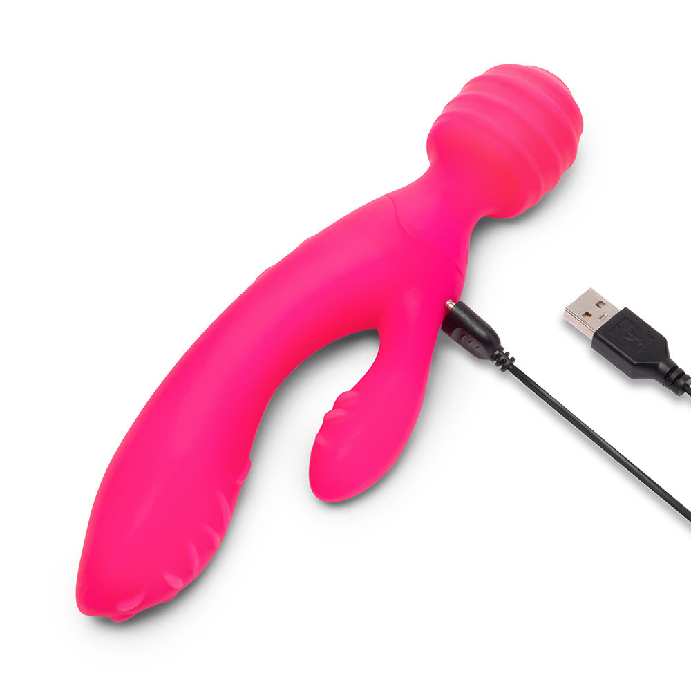 Together Toy Tri Delight Dual-Ended Triple Stim Wand & Rabbit Vibrator - Hot Pink
