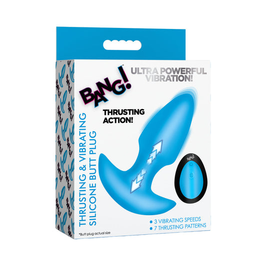 BANG! Thrusting & Vibrating Silicone Butt Plug – Blue