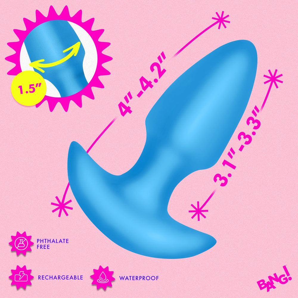 BANG! Thrusting & Vibrating Silicone Butt Plug – Blue