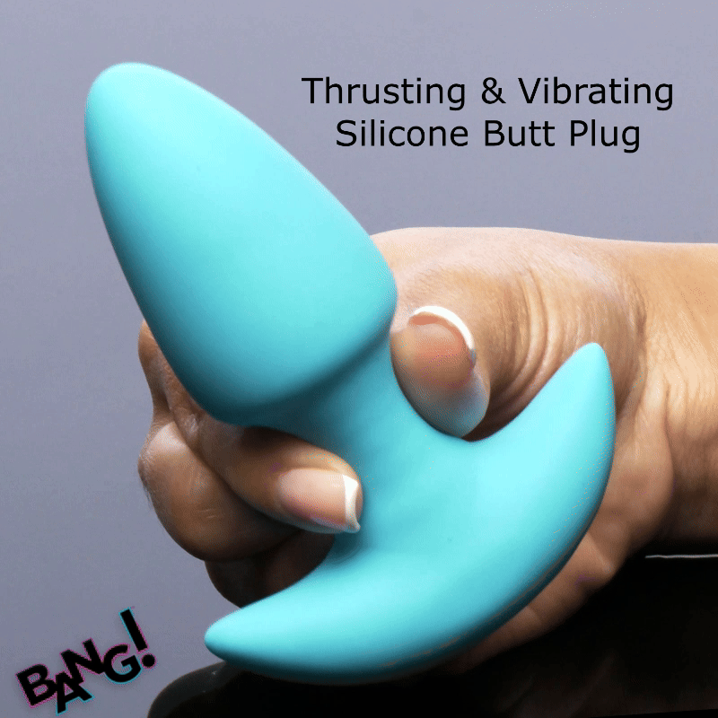 BANG! Thrusting & Vibrating Silicone Butt Plug – Blue