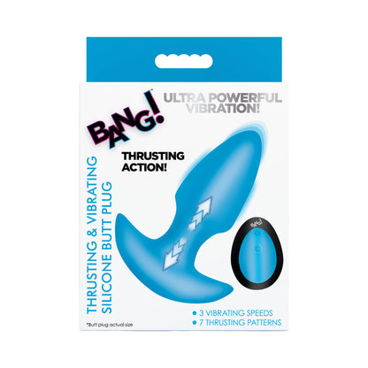 BANG! Thrusting & Vibrating Silicone Butt Plug – Blue