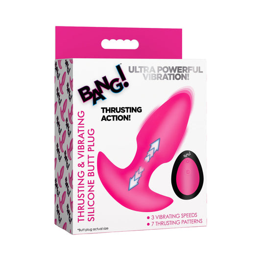 BANG! Thrusting & Vibrating Silicone Butt Plug – Hot Pink