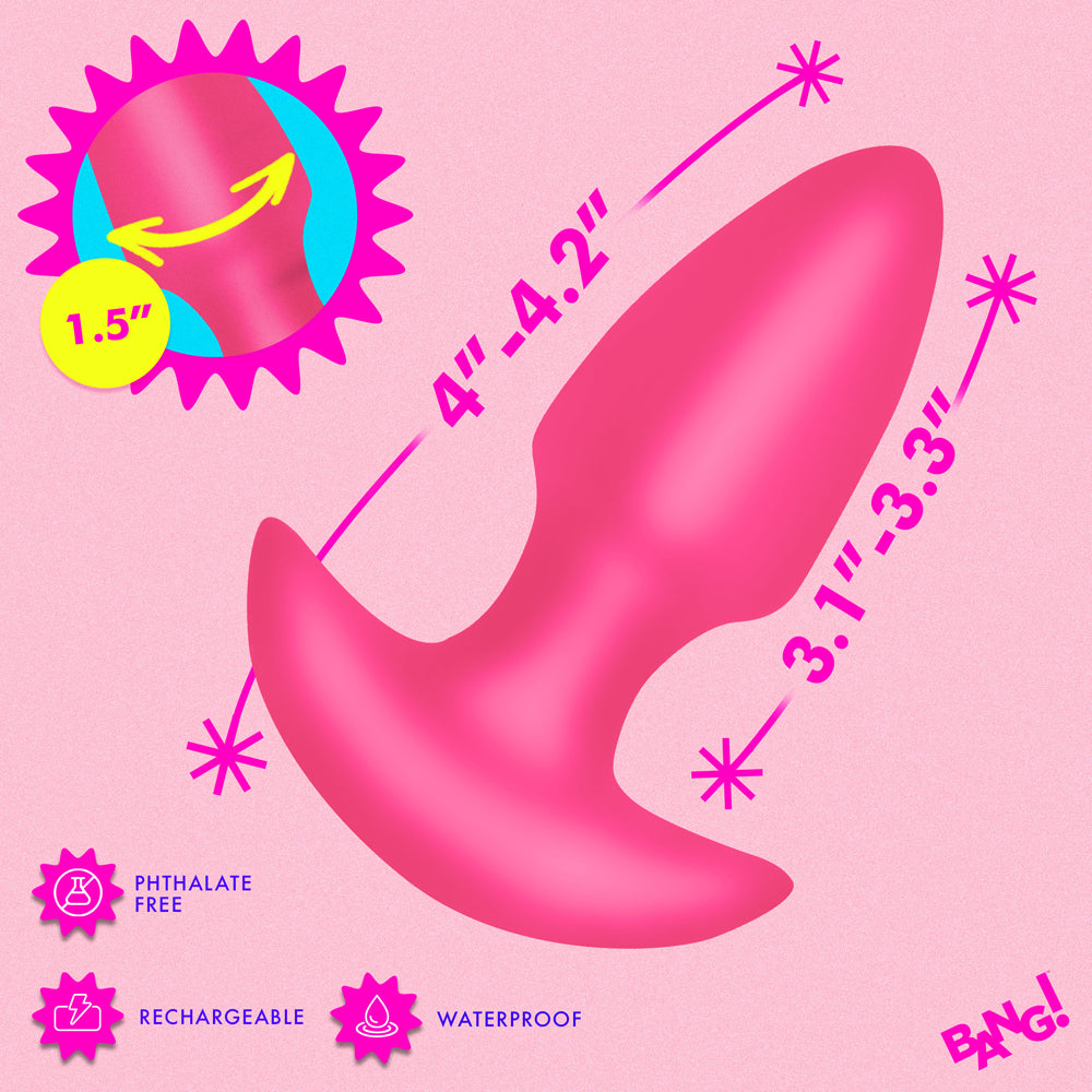 BANG! Thrusting & Vibrating Silicone Butt Plug – Hot Pink