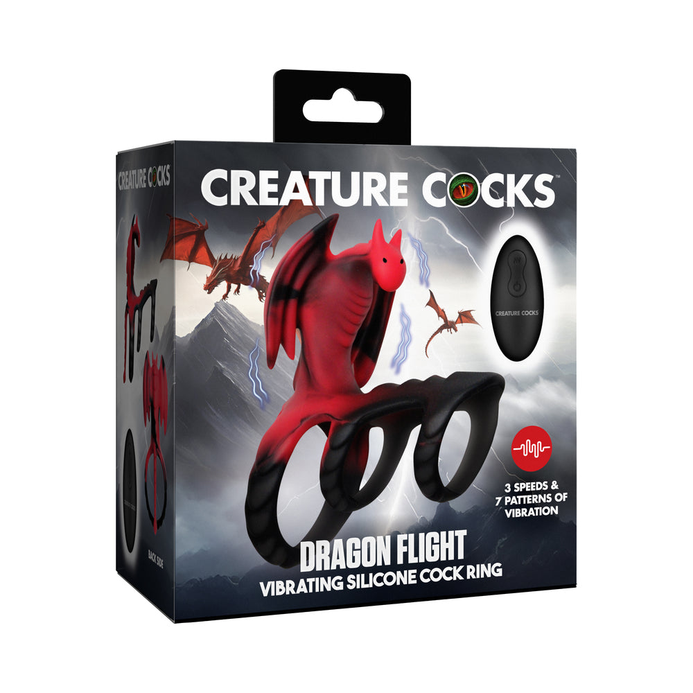 Creature Cocks Dragon Flight Vibrating Silicone Cock Ring – Black and Red