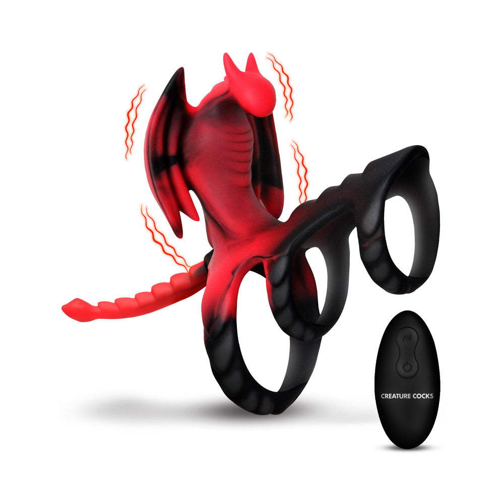 Creature Cocks Dragon Flight Vibrating Silicone Cock Ring – Black and Red