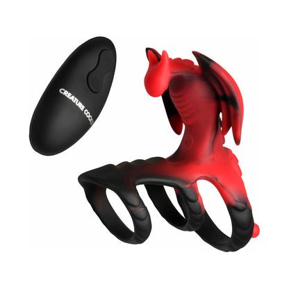 Creature Cocks Dragon Flight Vibrating Silicone Cock Ring – Black and Red