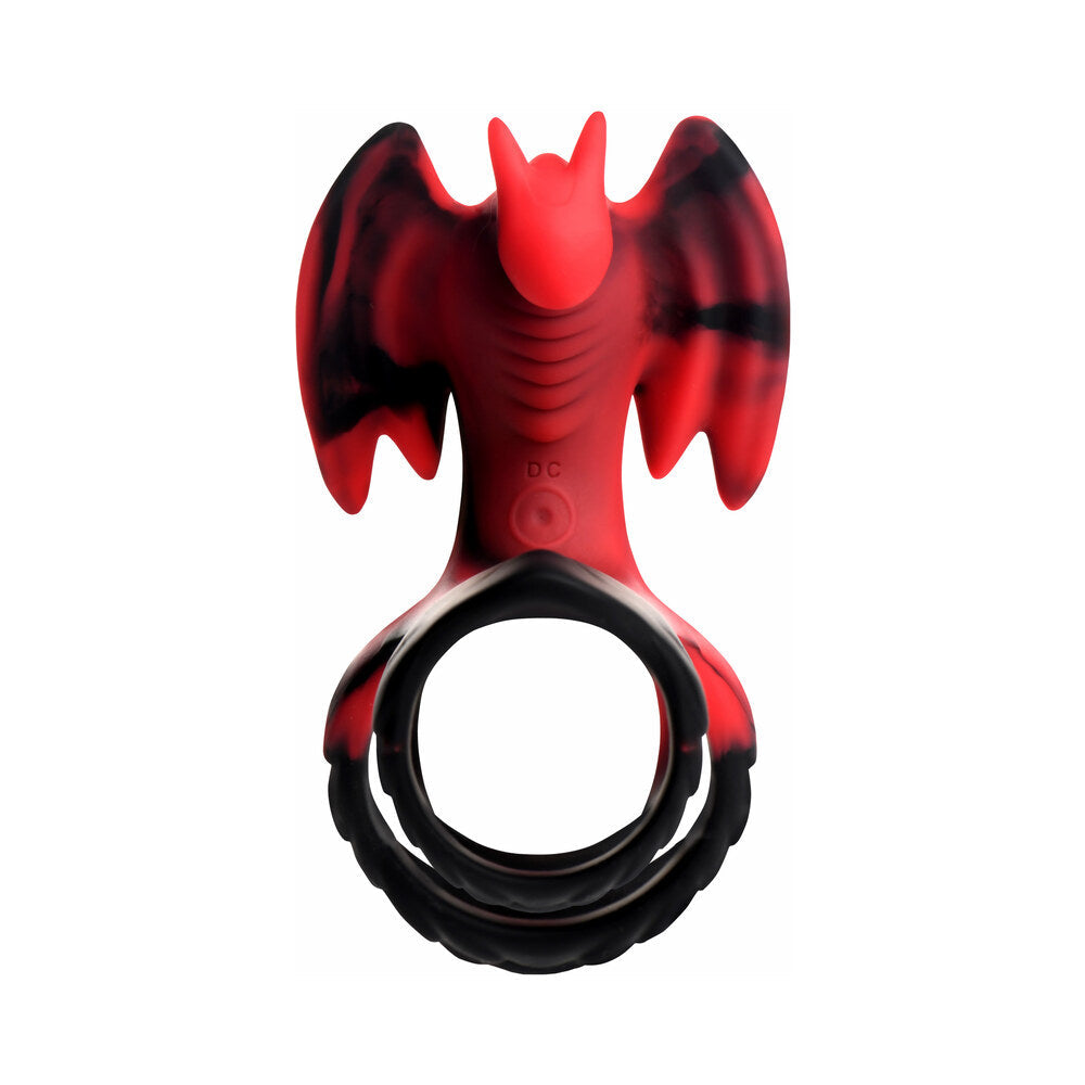 Creature Cocks Dragon Flight Vibrating Silicone Cock Ring – Black and Red