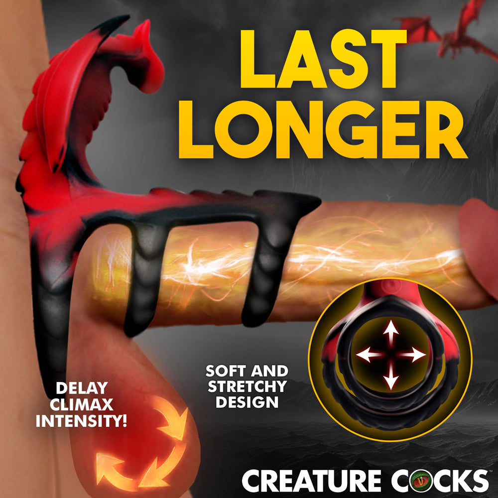 Creature Cocks Dragon Flight Vibrating Silicone Cock Ring – Black and Red