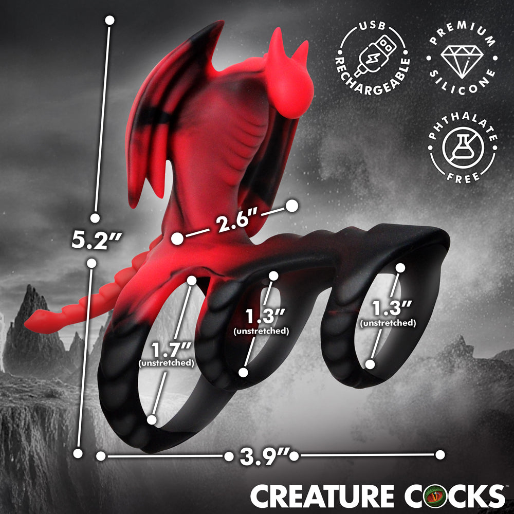 Creature Cocks Dragon Flight Vibrating Silicone Cock Ring – Black and Red