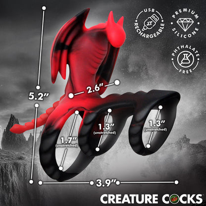 Creature Cocks Dragon Flight Vibrating Silicone Cock Ring – Black and Red