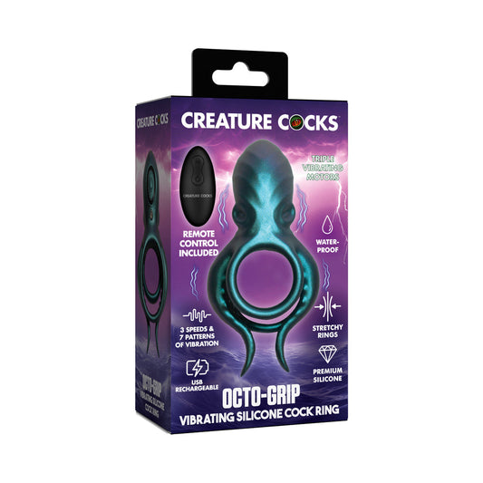 Creature Cocks Octo-Grip Vibrating Silicone Cock Ring – Teal