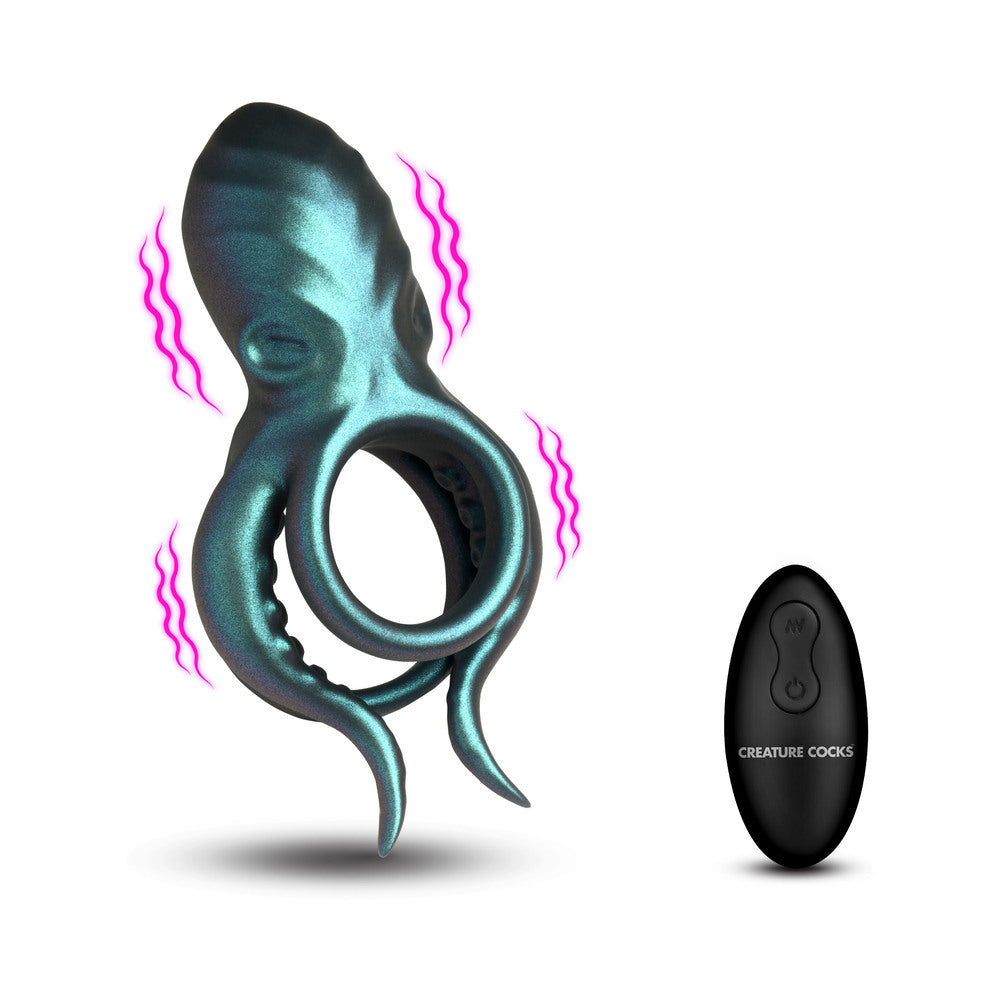 Creature Cocks Octo-Grip Vibrating Silicone Cock Ring – Teal