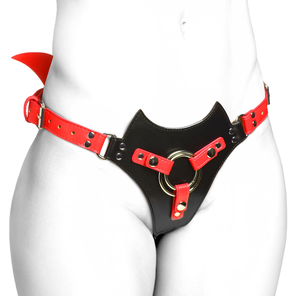 Majestic Maelith Strap-On Harness – Red and Black Faux Leather