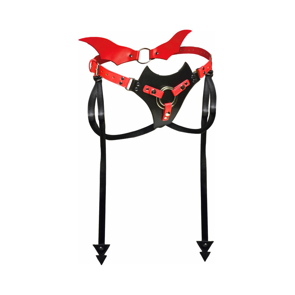 Majestic Maelith Strap-On Harness – Red and Black Faux Leather