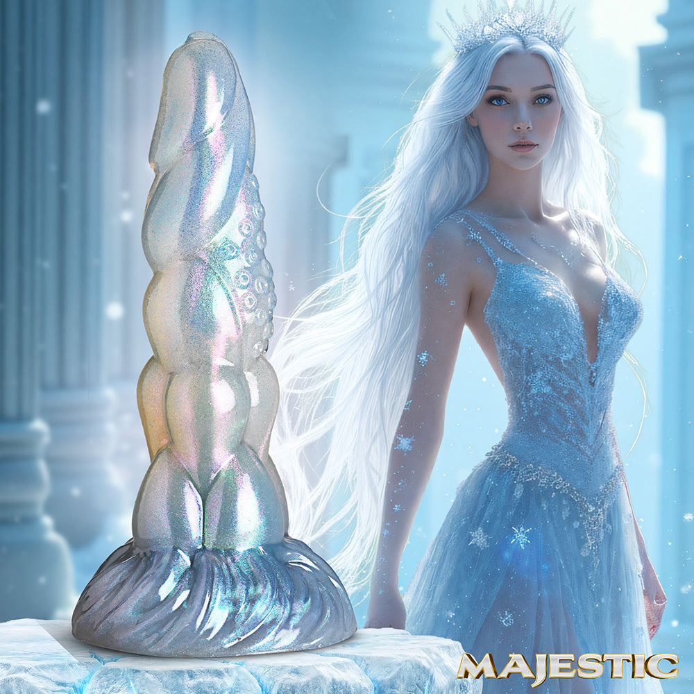 Majestic Crysta Silicone Dildo – White and Blue Silicone Dildo