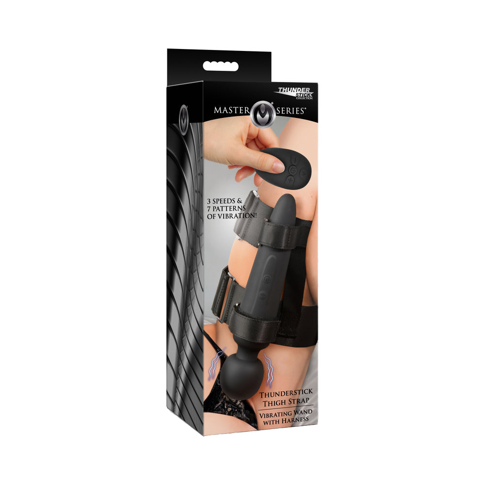 Master Series Thunderstick Thigh Strap Vibrating Wand with Harness – Black