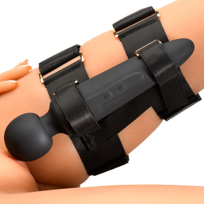 Master Series Thunderstick Thigh Strap Vibrating Wand with Harness – Black
