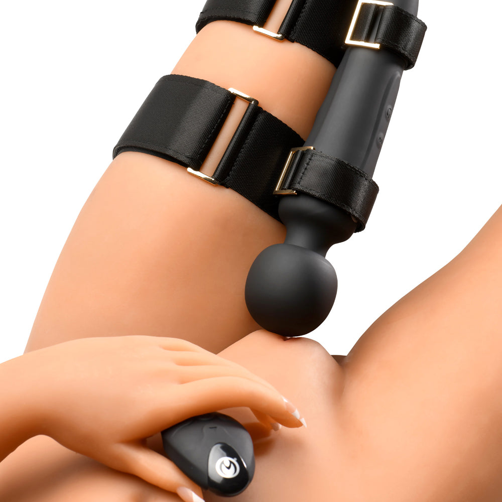 Master Series Thunderstick Thigh Strap Vibrating Wand with Harness – Black