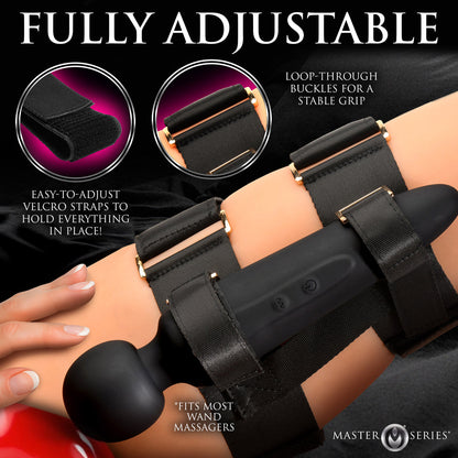 Master Series Thunderstick Thigh Strap Vibrating Wand with Harness – Black