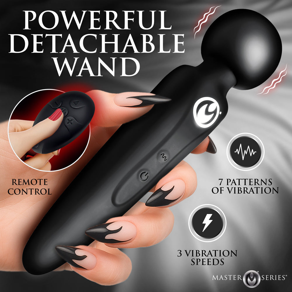Master Series Thunderstick Thigh Strap Vibrating Wand with Harness – Black