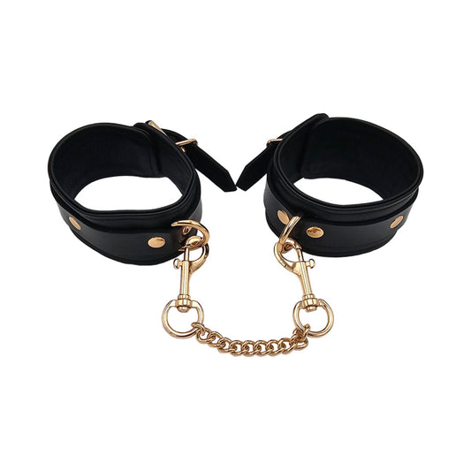 Rouge Garments Adjustable Leather Wrist Cuffs with Gold Accessories - Black