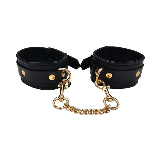 Rouge Leather Plain Ankle Cuffs with Gold Accessories – Black