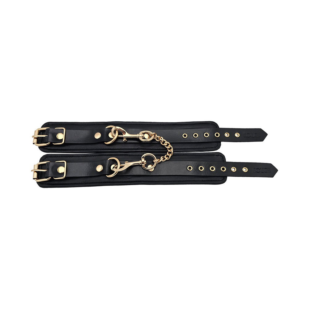 Rouge Leather Plain Ankle Cuffs with Gold Accessories – Black