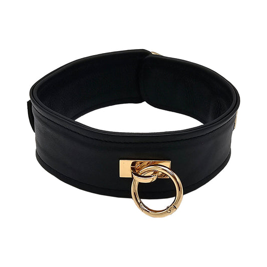 Rouge Leather Plain Collar with Detachable O-Ring – Black