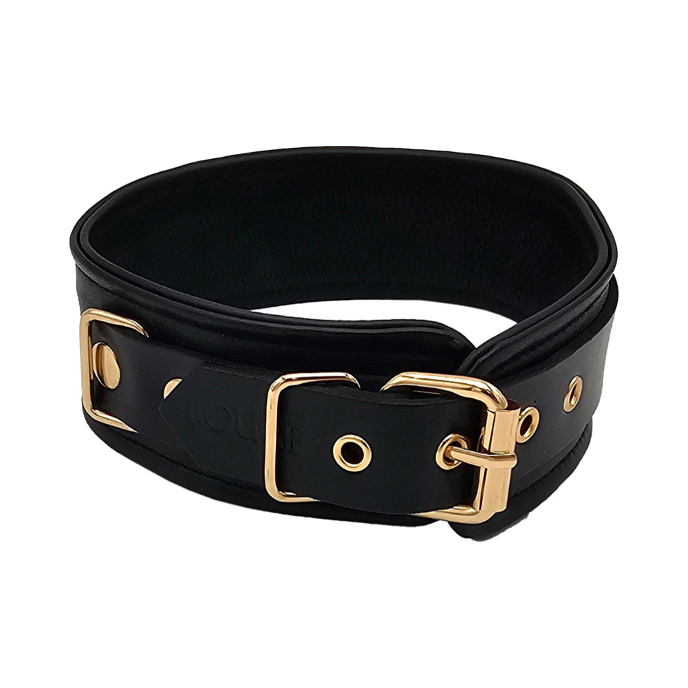 Rouge Leather Plain Collar with Detachable O-Ring – Black
