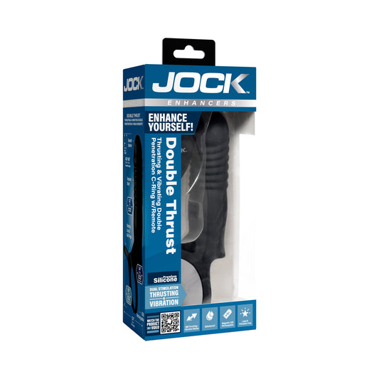 JOCK Enhancers Double Thrust Thrusting & Vibrating Double Penetration C-Ring – Black