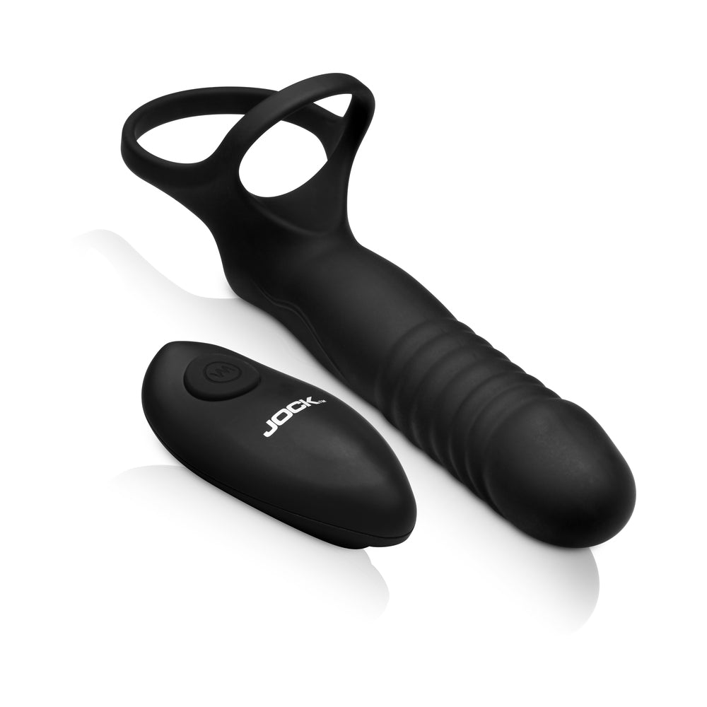 JOCK Enhancers Double Thrust Thrusting & Vibrating Double Penetration C-Ring – Black