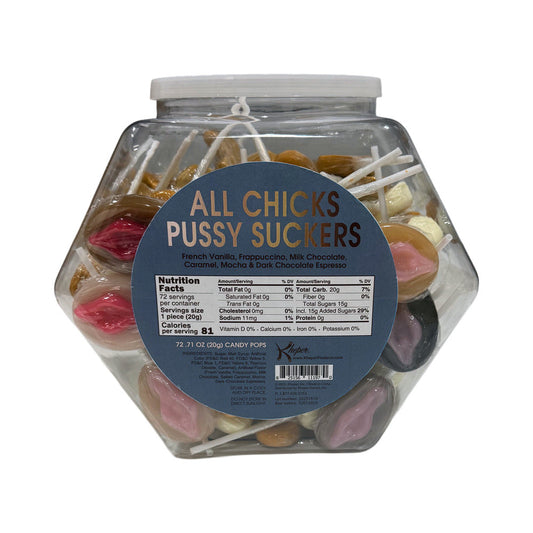 All Chicks Pussy Suckers 72pc Bowl – Assorted Colors and Flavors