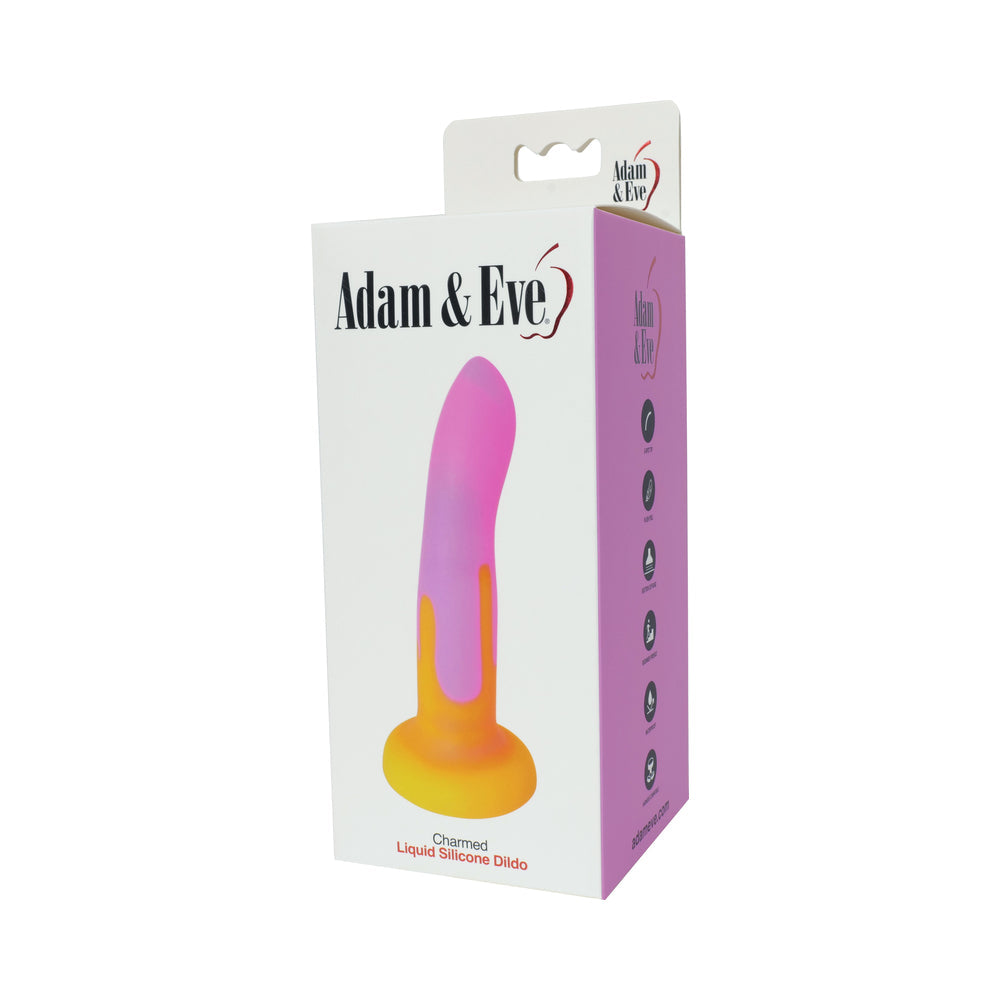 Adam & Eve Charmed Liquid Silicone Dildo – Curved Design, Hot Pink/Orange