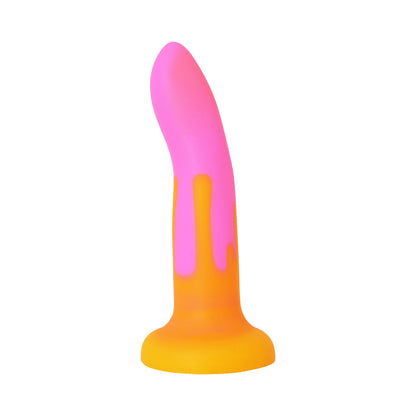 Adam & Eve Charmed Liquid Silicone Dildo – Curved Design, Hot Pink/Orange