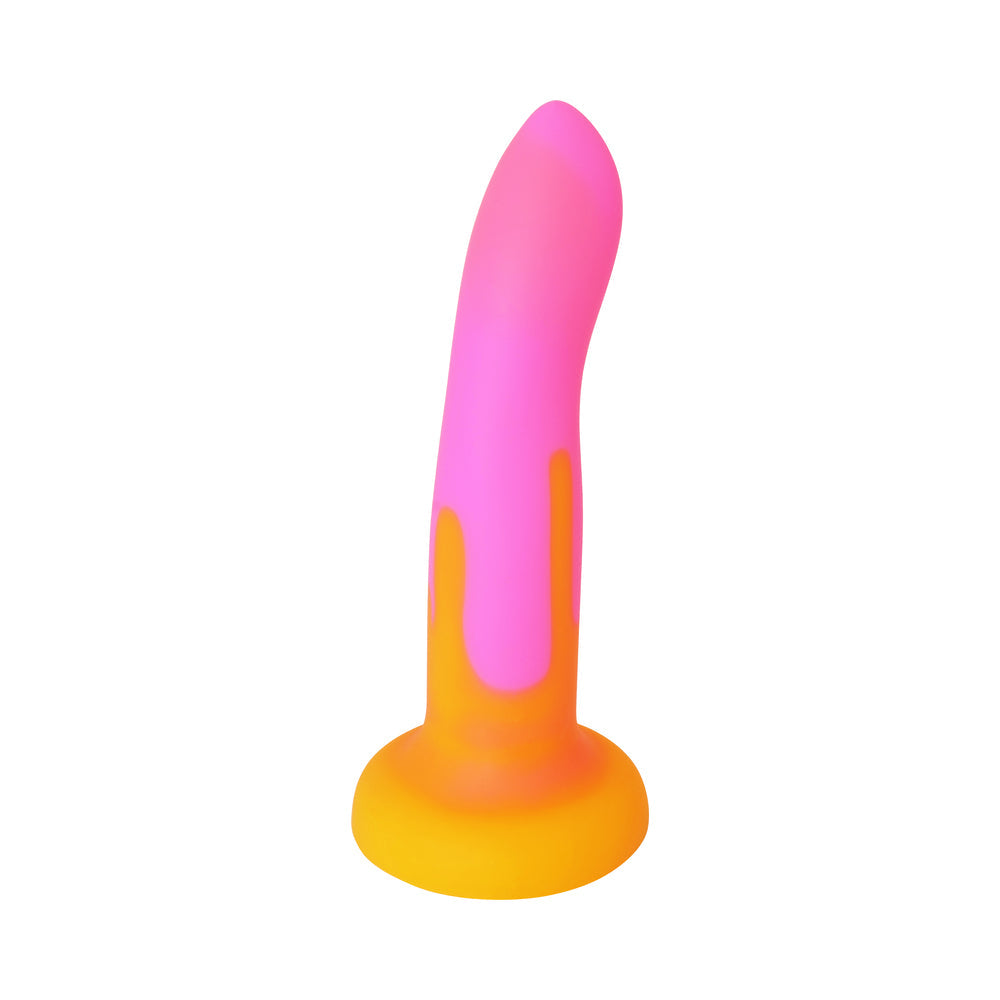 Adam & Eve Charmed Liquid Silicone Dildo – Curved Design, Hot Pink/Orange