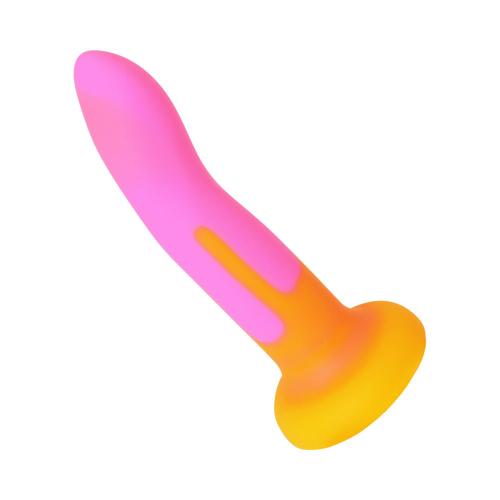 Adam & Eve Charmed Liquid Silicone Dildo – Curved Design, Hot Pink/Orange
