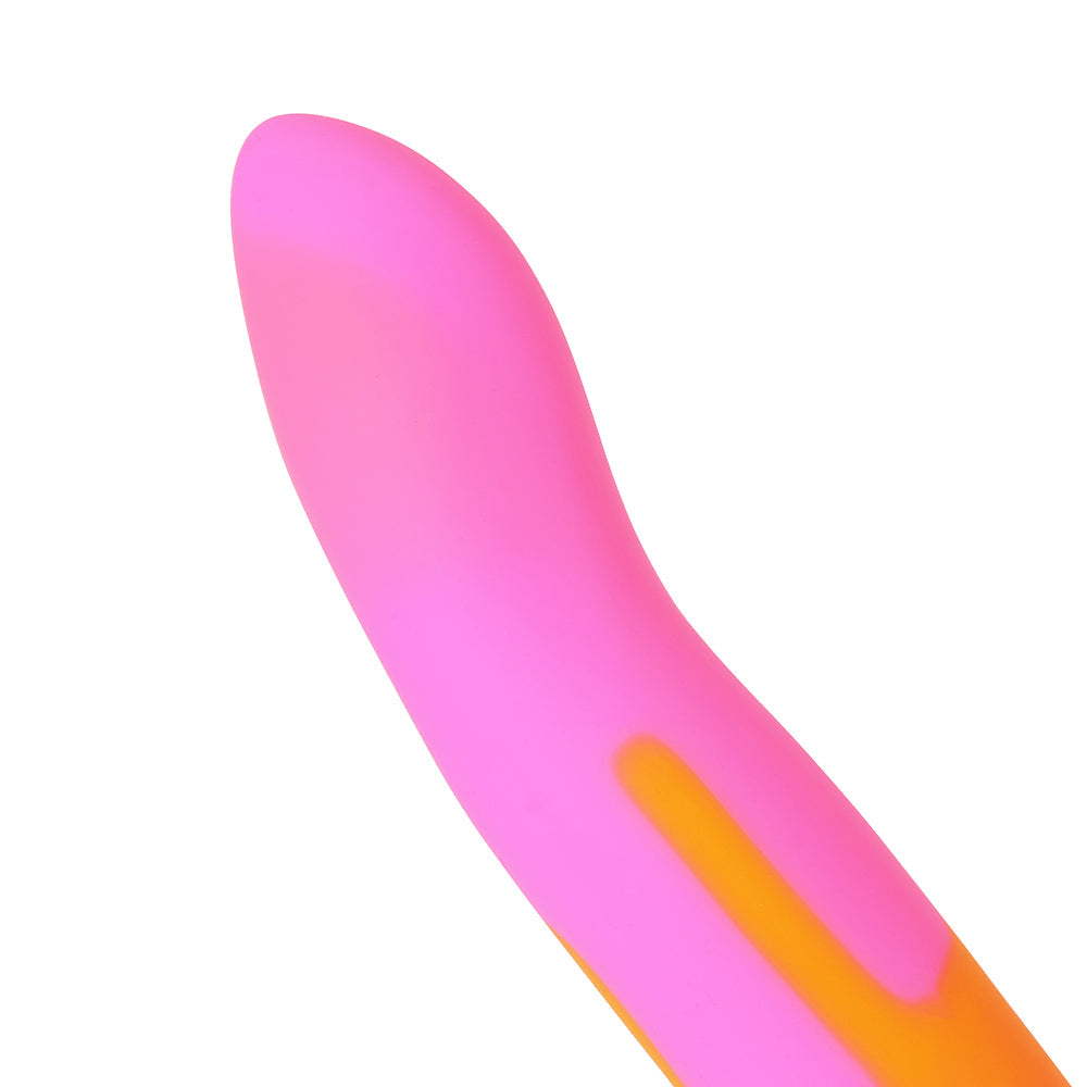 Adam & Eve Charmed Liquid Silicone Dildo – Curved Design, Hot Pink/Orange