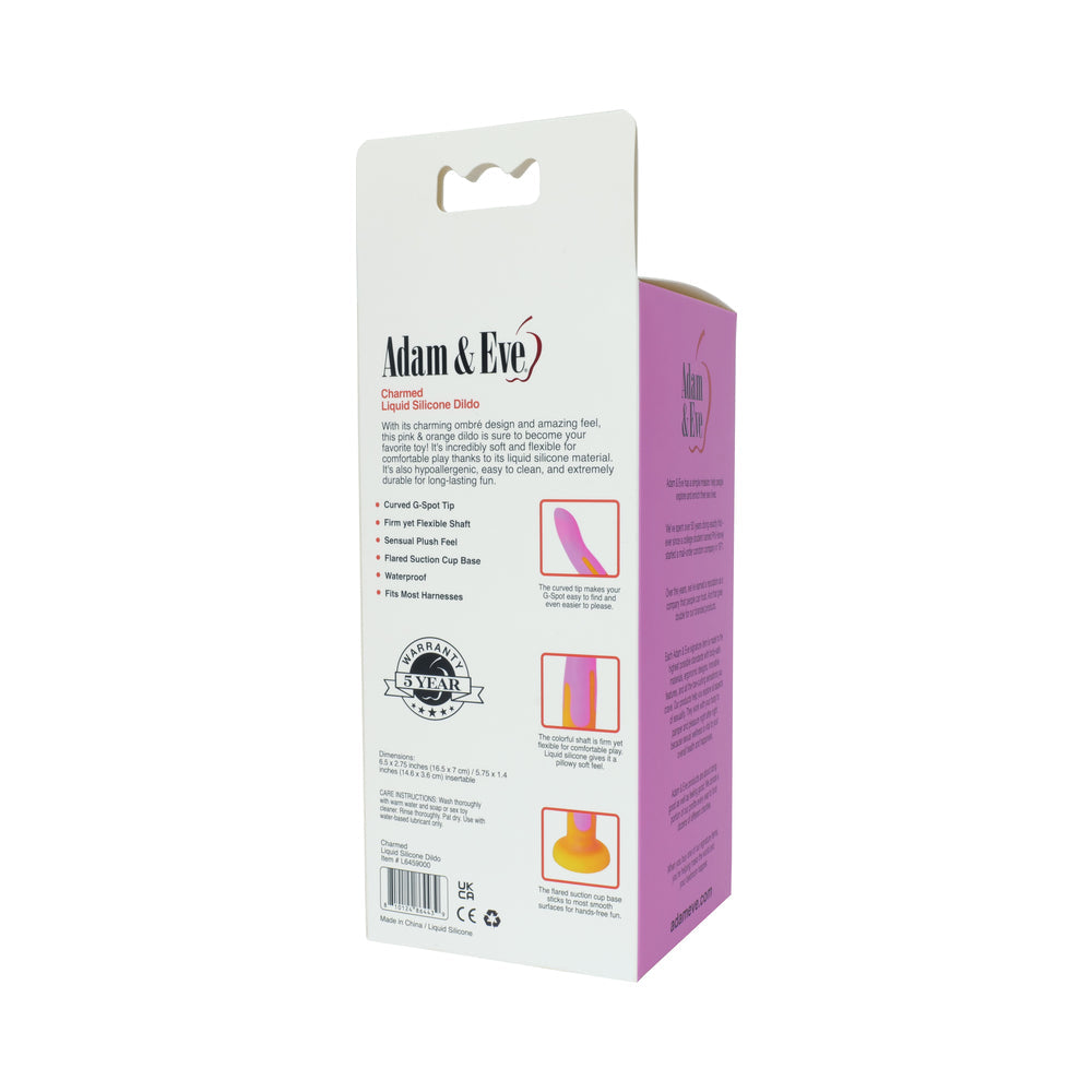 Adam & Eve Charmed Liquid Silicone Dildo – Curved Design, Hot Pink/Orange