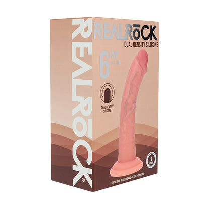 Realrock Dual Density Silicone Realistic Curved Dildo 6 in. Beige