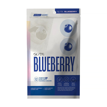 GLYDE ULTRA Blueberry Flavored Latex Condoms – 12 Count, Ultra-Thin