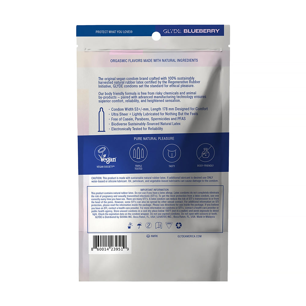 GLYDE ULTRA Blueberry Flavored Latex Condoms – 12 Count, Ultra-Thin