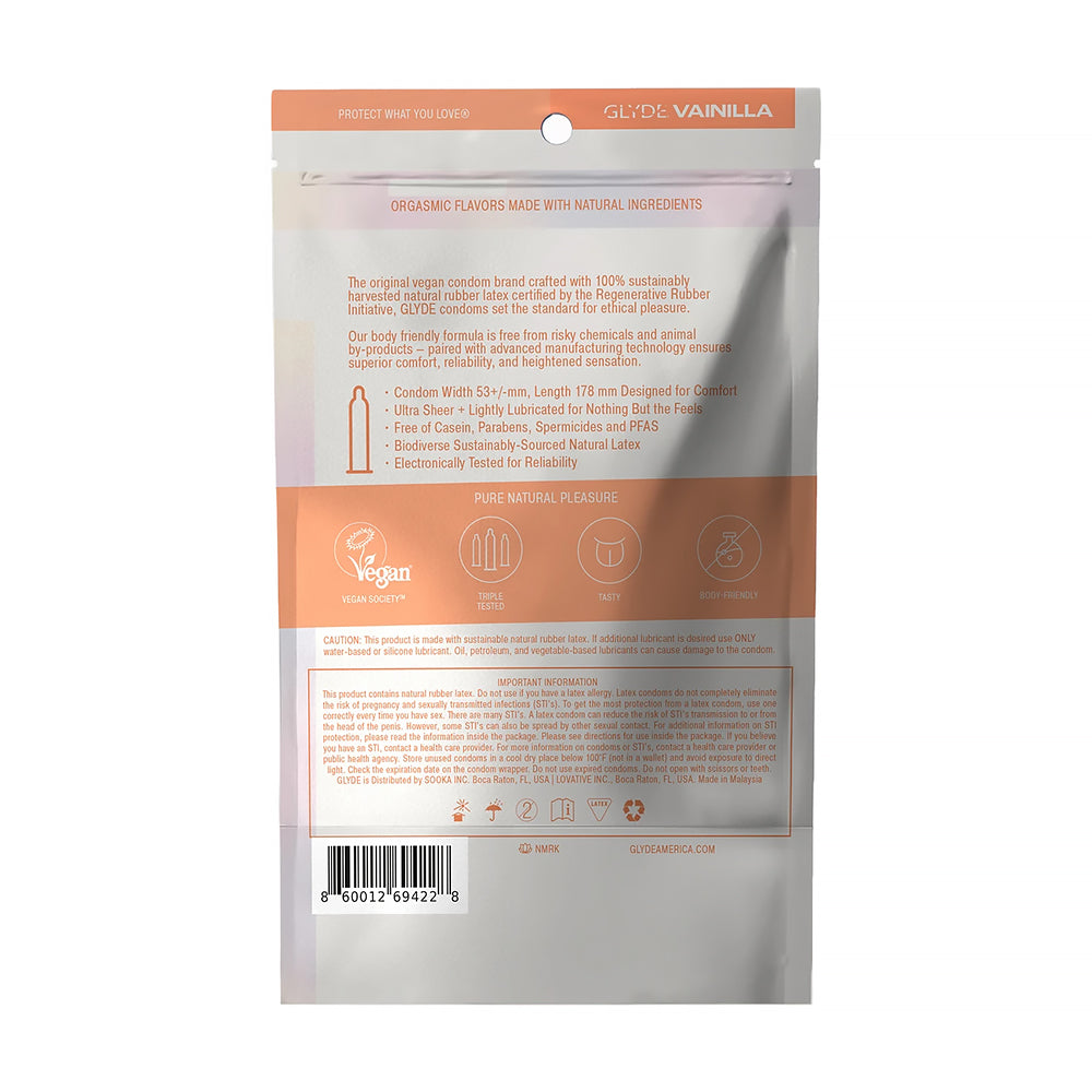 GLYDE Ultra Organic Vanilla Flavored Condom – Ultra-Thin, Medium Size