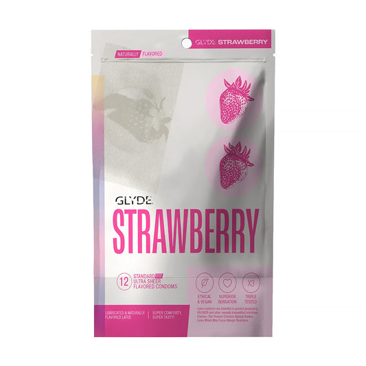 GLYDE ULTRA Organic Strawberry Flavored Condom – 12 Count