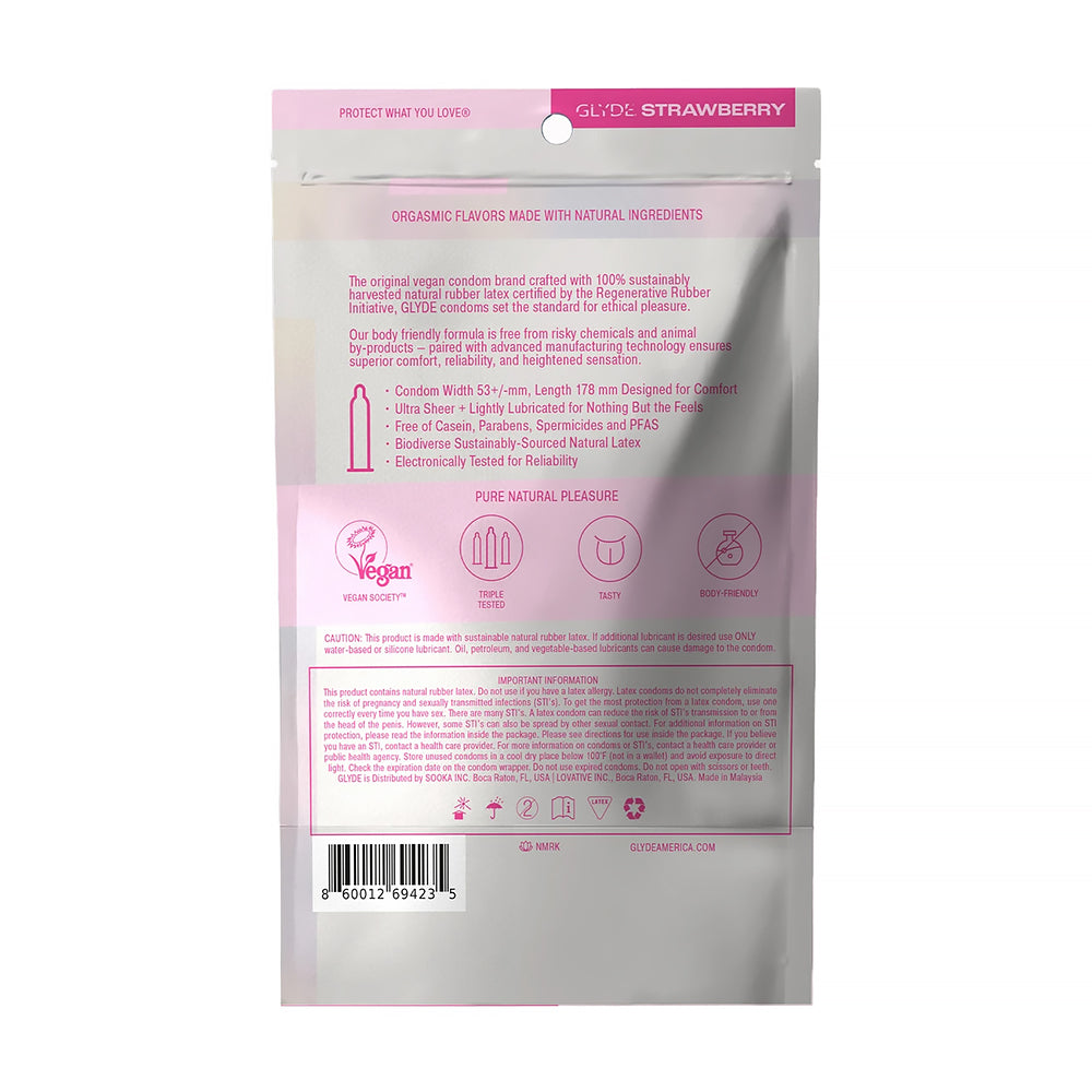 GLYDE ULTRA Organic Strawberry Flavored Condom – 12 Count