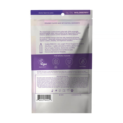 GLYDE ULTRA Organic Wildberry Flavored Condom – Ultra-Thin, Standard-Fit (Medium)
