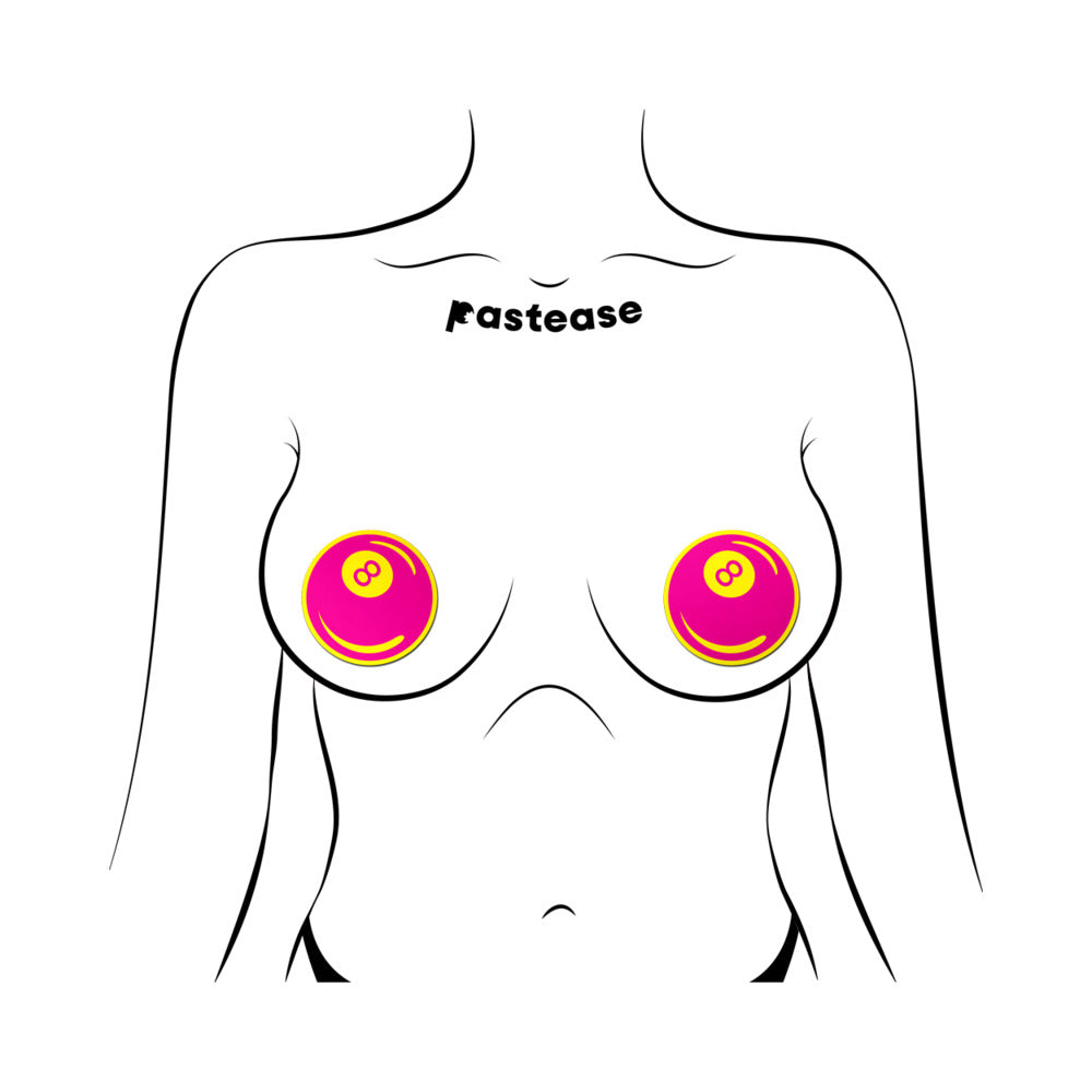 Pastease Neon Pink & Yellow 8-Ball Breast Pasties – Retro Design with UV Reactive Glow