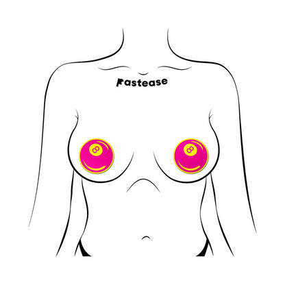 Pastease Neon Pink & Yellow 8-Ball Breast Pasties – Retro Design with UV Reactive Glow
