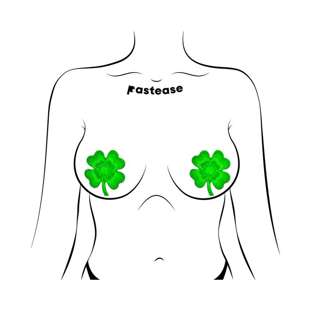 Pastease Four Leaf Clover Green Glitter Velvet Nipple Pasties – Shamrock Design