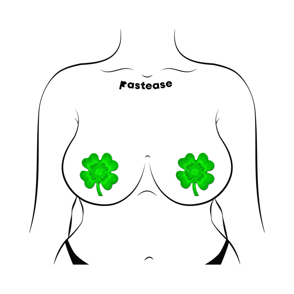 Pastease Four Leaf Clover Green Glitter Velvet Nipple Pasties – Shamrock Design